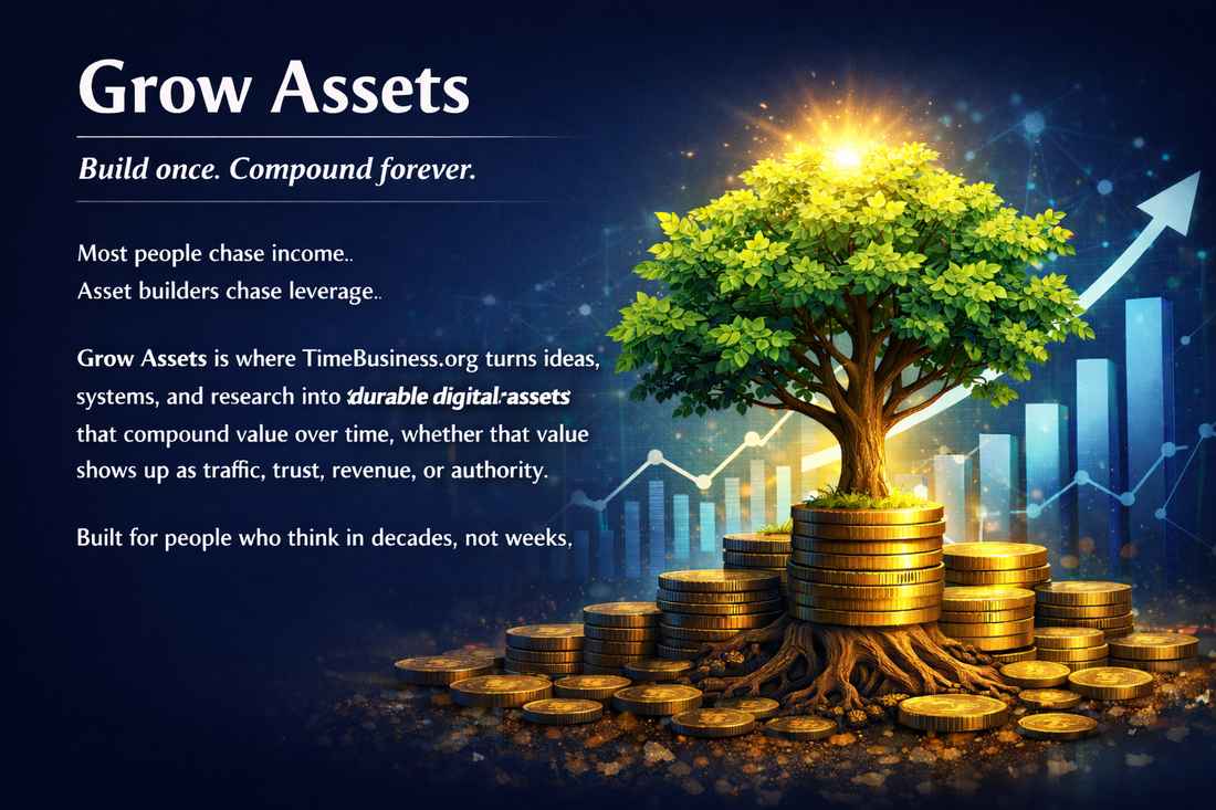 A tree growing from stacked coins with rising charts, representing digital assets compounding over time.